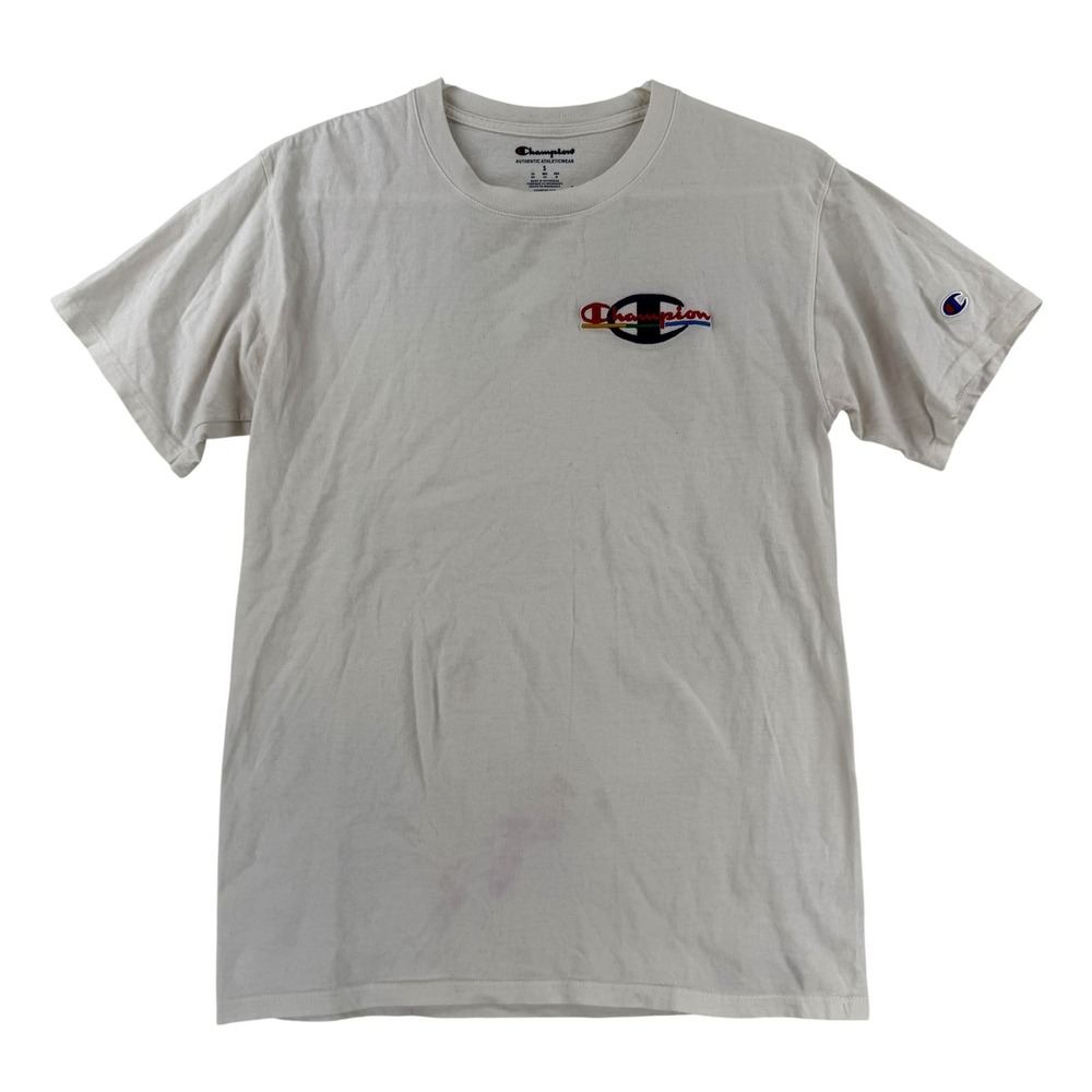 Champion Shirt Mens Small White Embroidered Logo Graphic Tee T-Shirt Tagless‎